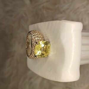 Colleen Lopez Sterling Silver Yellow Quartz White Zircon Ring Size 8 NEW